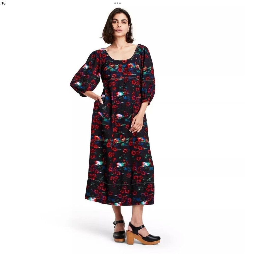 Rachel Comey x Target Kodak Red Floral Midi Modest Dress Women Size 8 Pocket NWT